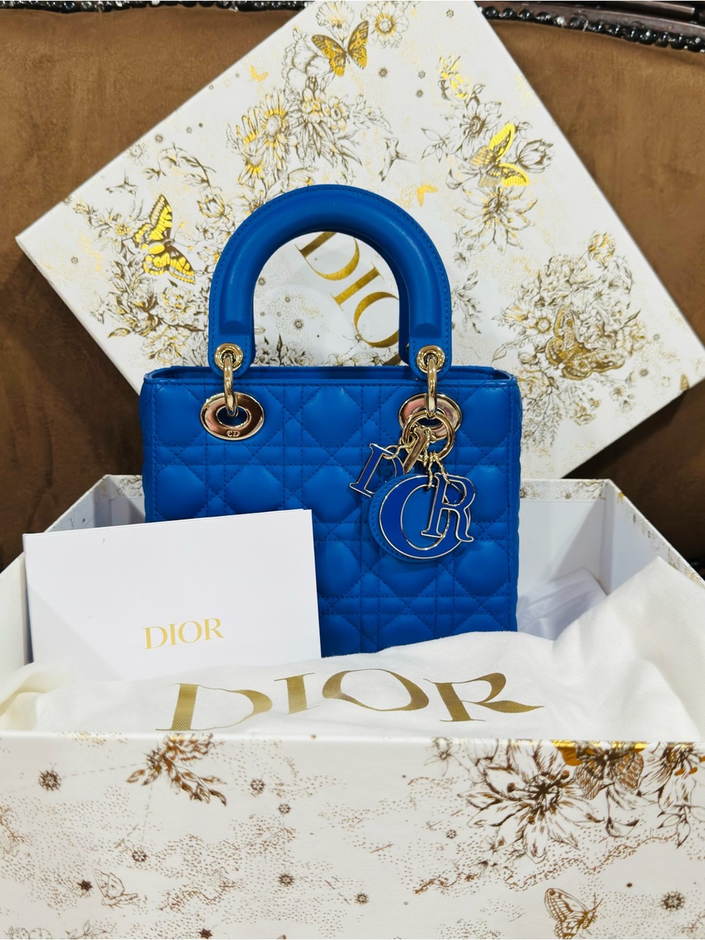 CHRISTIAN DIOR Lambskin Cannage Small My ABCDior Lady Dior Blue